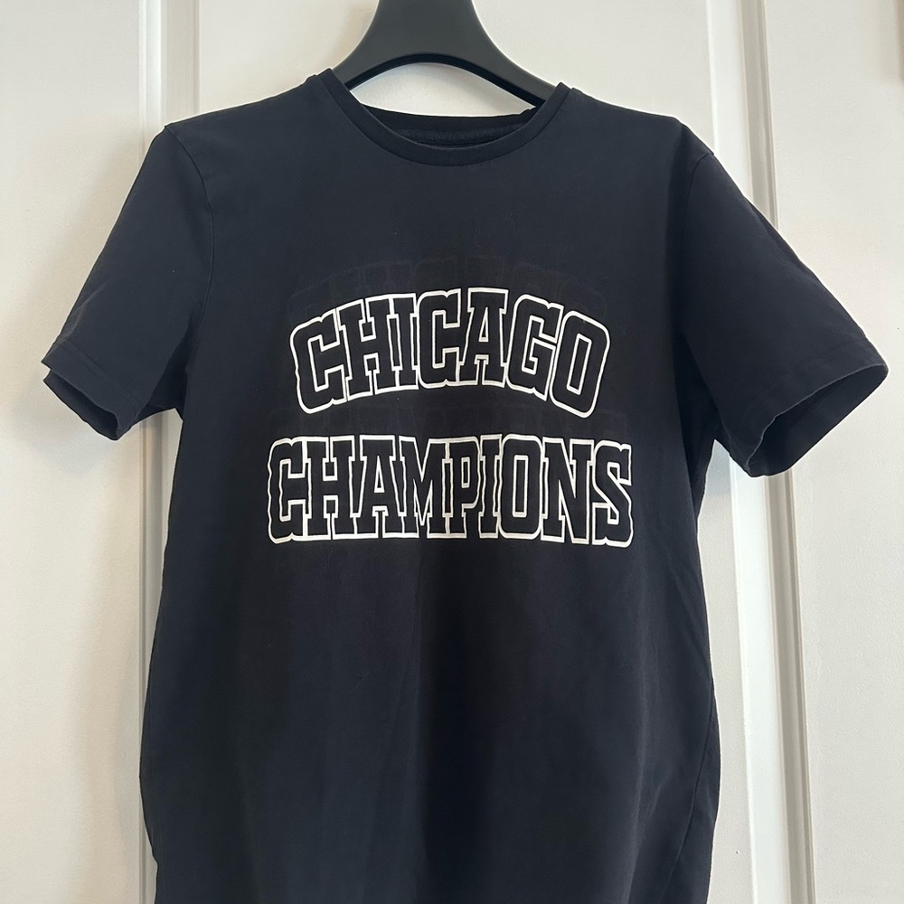 Denim & Flower Black Tee - Chicago Champions